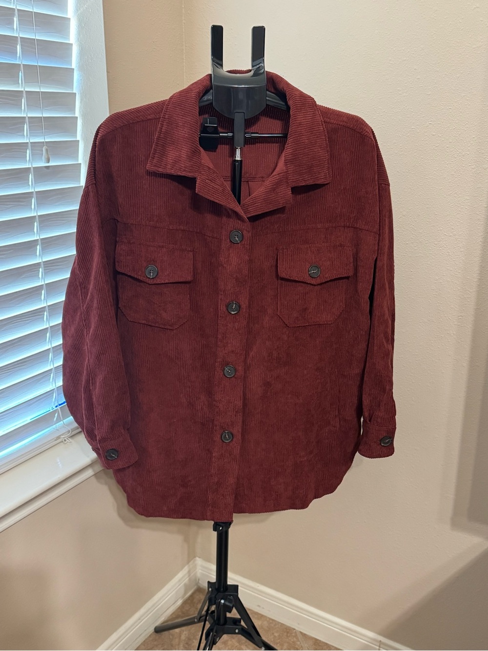 Zenana Outfitters Corduroy Utility Jacket in Burgundy